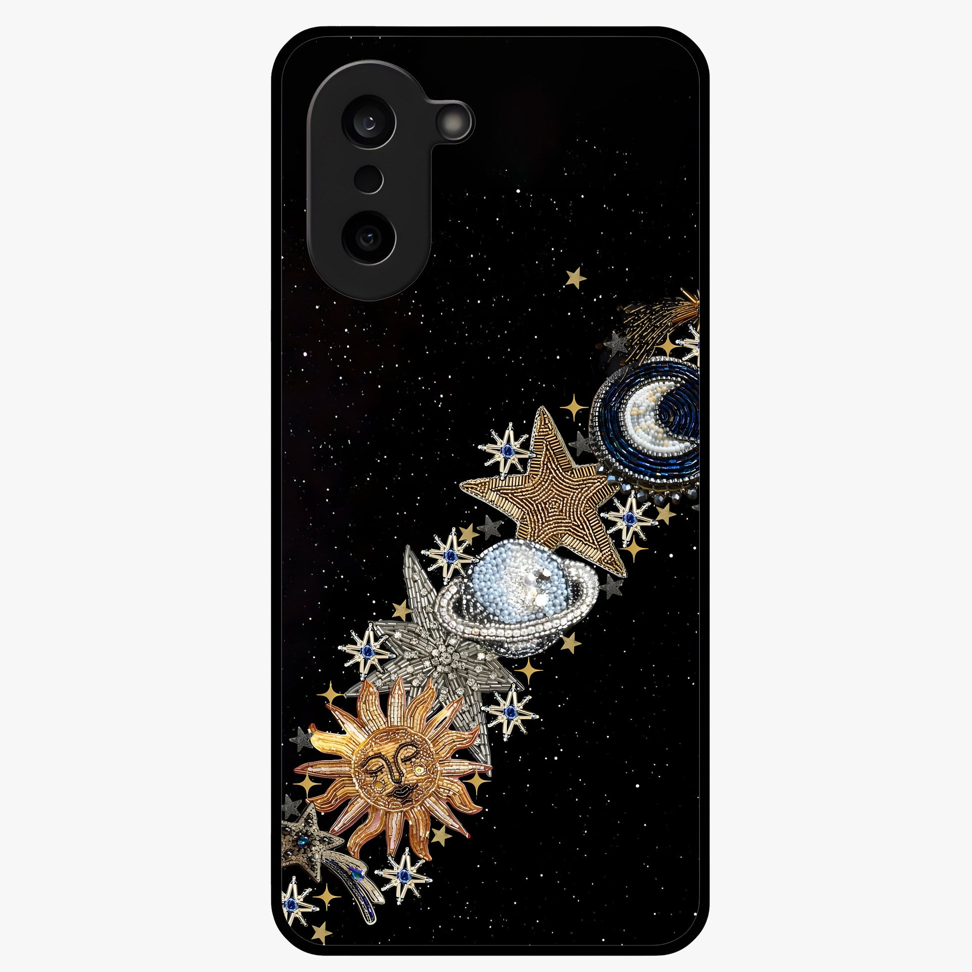 Pearls Universe Object Glass Case for 1+Nord CE 5 artistic front view featuring pearl inspired cosmic artwork