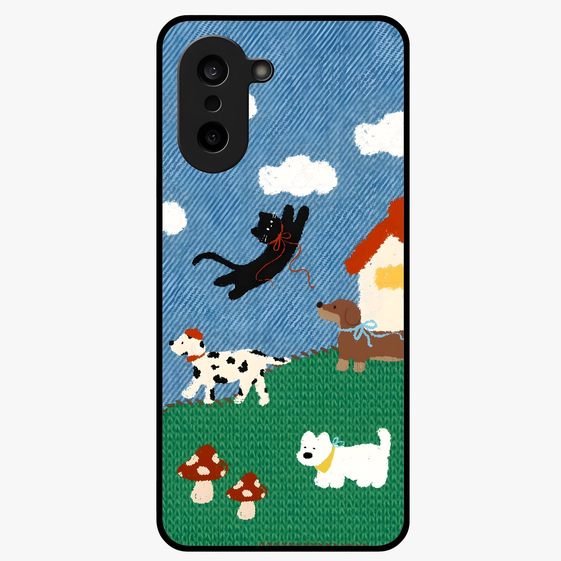 Pet Adventures Glass Case for 1+Nord CE 5 playful front view featuring cute pet themed artwork