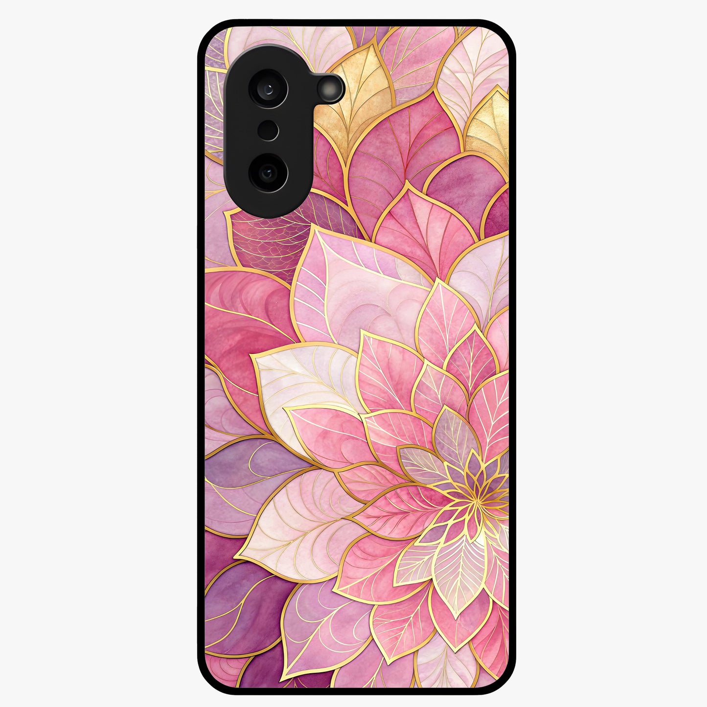 Petal Luxe Bloom Glass Case for 1+Nord Ce 5 luxurious front view featuring refined floral artwork with rich tones