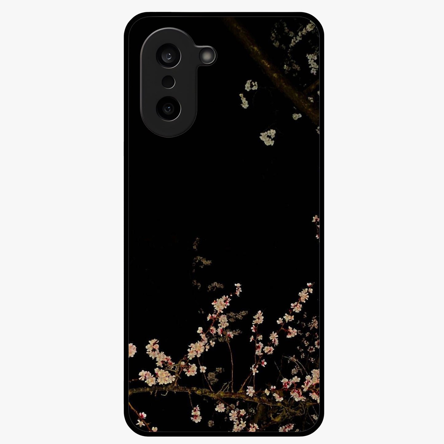 Petal Moon Light With Custom Name Glass Case for 1+Nord CE 5 graceful front view featuring floral artwork under moonlight with personalized name design
