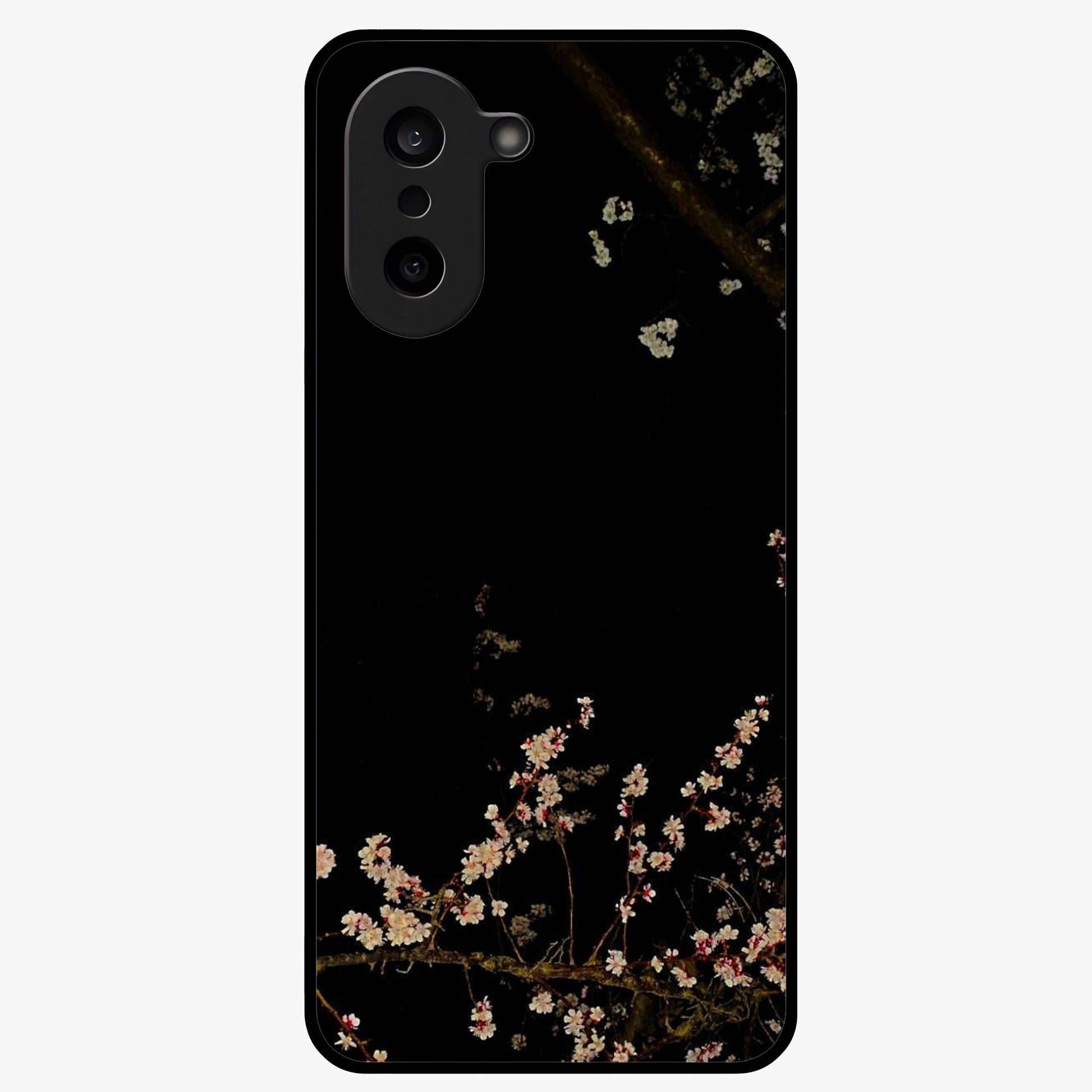 Petal Moon Light With Custom Name Glass Case for 1+Nord CE 5 graceful front view featuring floral artwork under moonlight with personalized name design
