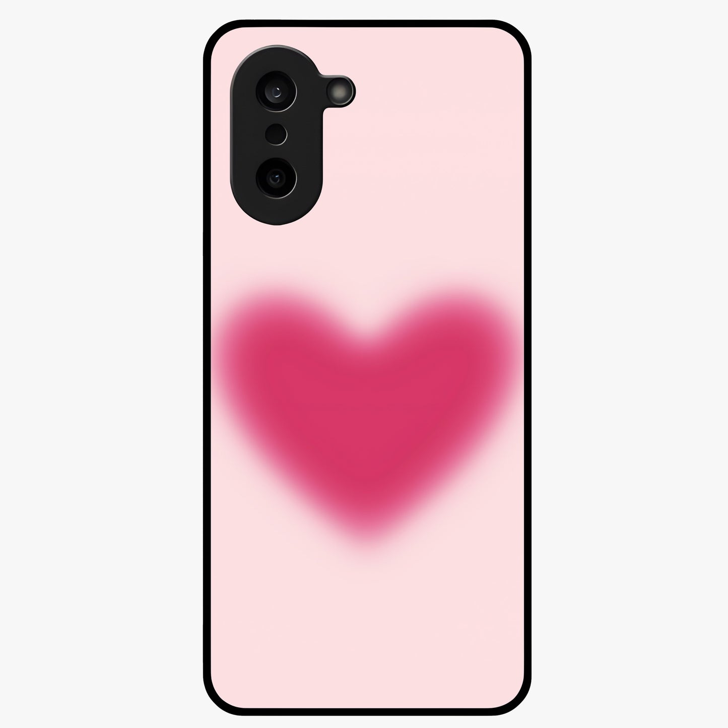 Pink Aura Heart Glass Case for 1+Nord CE 5 soft front view featuring glowing heart artwork in pastel pink tones