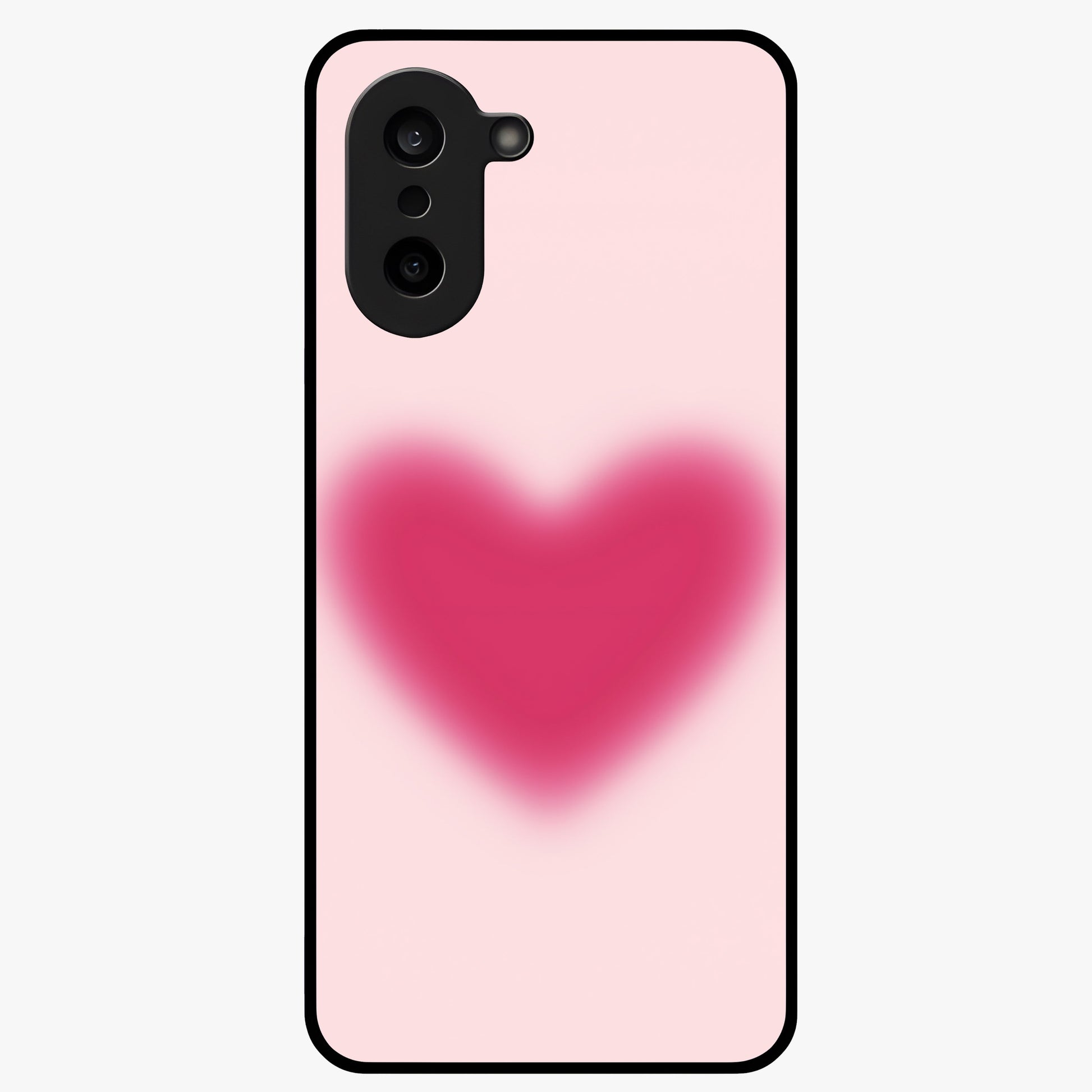Pink Aura Heart Glass Case for 1+Nord CE 5 soft front view featuring glowing heart artwork in pastel pink tones
