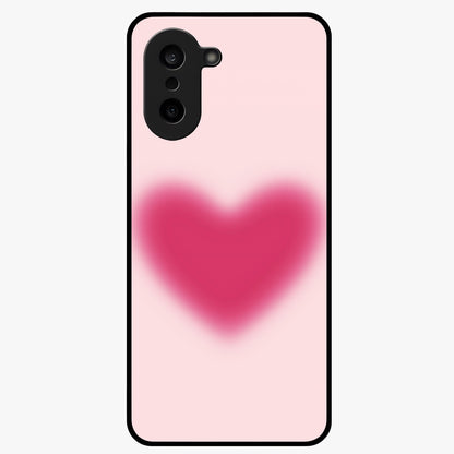 Pink Aura Heart Glass Case for 1+Nord CE 5 soft front view featuring glowing heart artwork in pastel pink tones