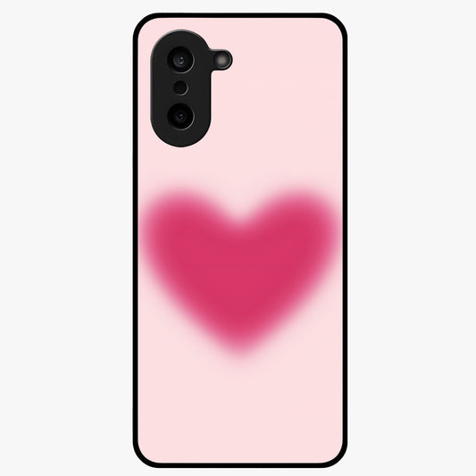 Pink Aura Heart Glass Case for 1+Nord CE 5 soft front view featuring glowing heart artwork in pastel pink tones