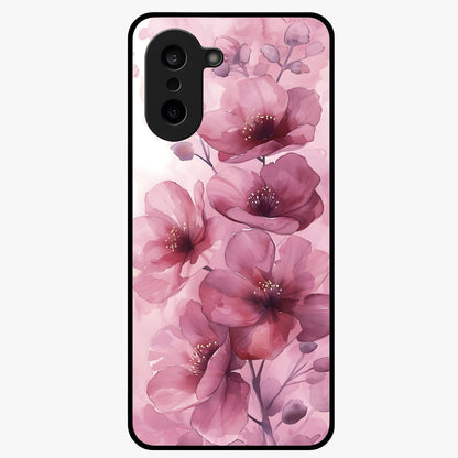 Pink Floral Glass Case for 1+Nord CE 5 elegant front view featuring soft pink flower artwork