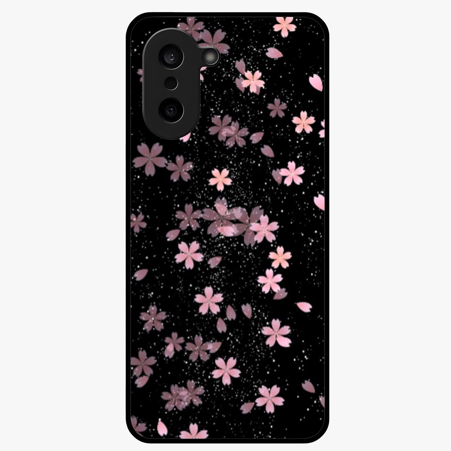Pink Flower Black Background Glass Case for 1+Nord CE 5 striking front view featuring vibrant pink flower on dark backdrop