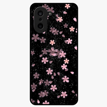 Pink Flower Black Background Glass Case for 1+Nord CE 5 striking front view featuring vibrant pink flower on dark backdrop