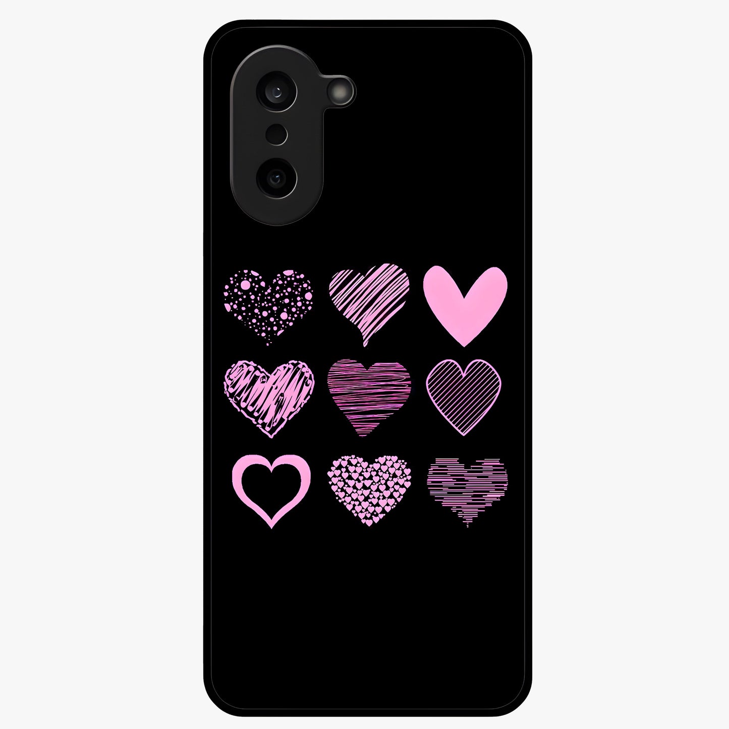 Pink Heart Aesthetic Glass Case for 1+Nord CE 5 cute front view featuring minimal heart artwork in soft pink tones