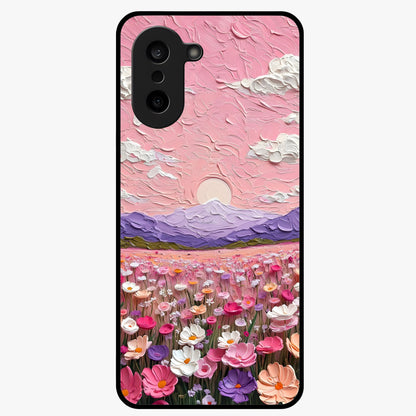 Pink Pastel Groovy Art Glass Case for 1+Nord CE 5 playful front view featuring groovy retro artwork in pastel pink tones