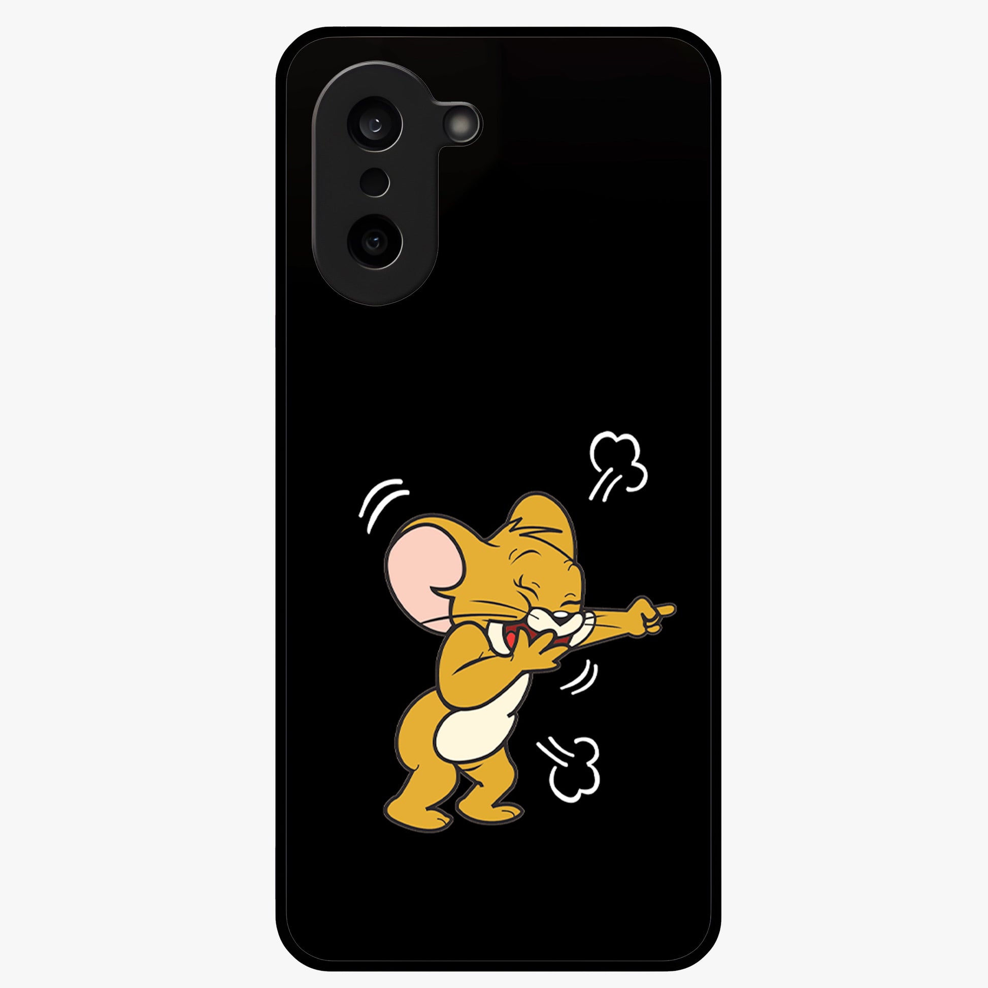 Playful Jerry Vibes Glass Case for 1+Nord CE 5 cheerful front view featuring animated cartoon artwork with playful energy