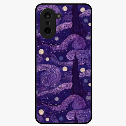 Purple Swirls Glass Case for 1+Nord CE 5 artistic front view featuring flowing swirl artwork in rich purple tones