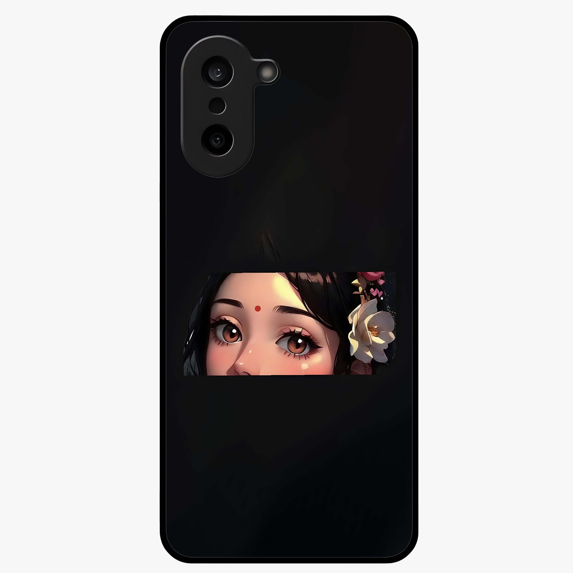 Radha Divine Embrace Glass Case for 1+Nord CE 5 devotional front view featuring graceful Radha inspired artwork