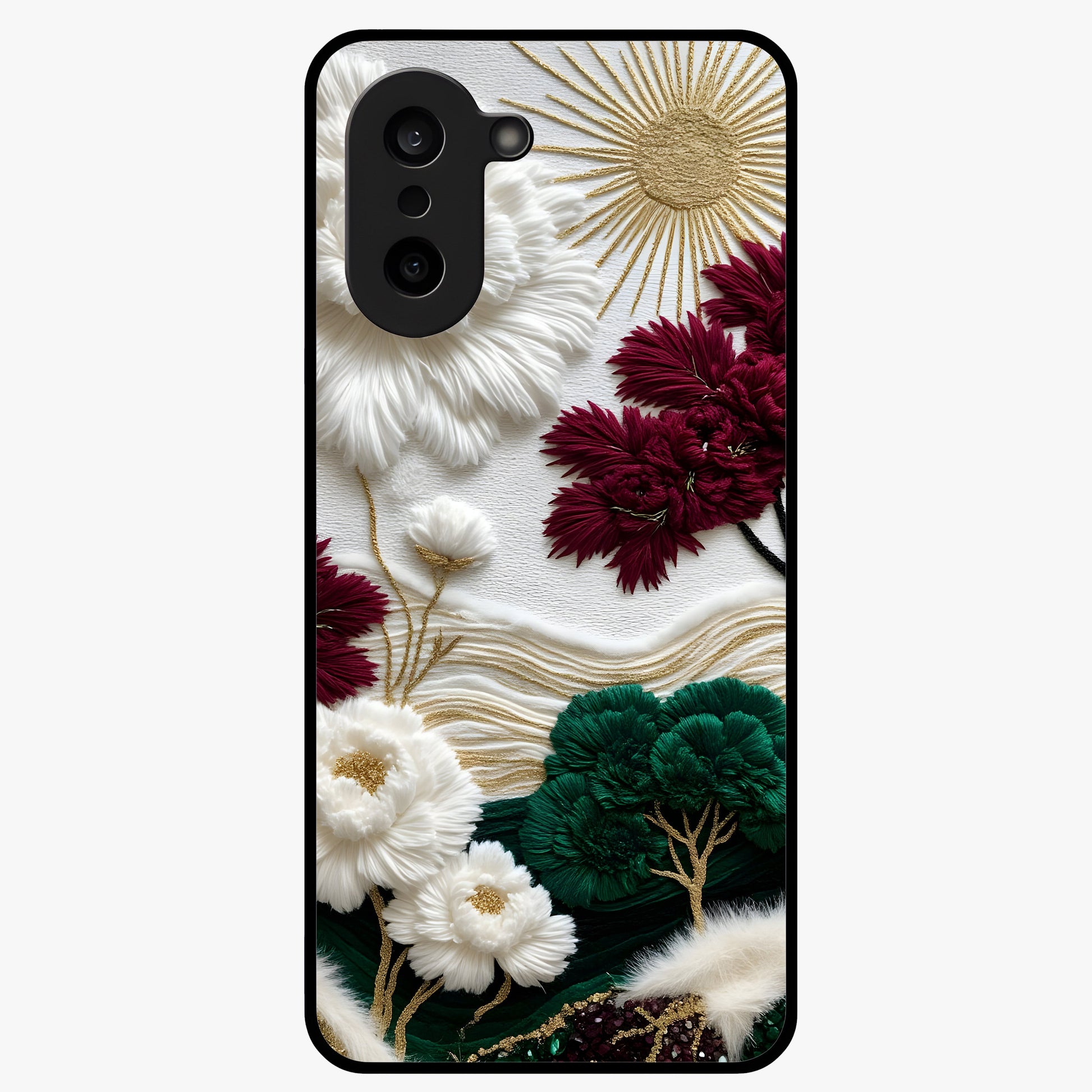 Radiant Bloom Elegance Glass Case for 1+Nord Ce 5 elegant front view featuring luminous floral artwork