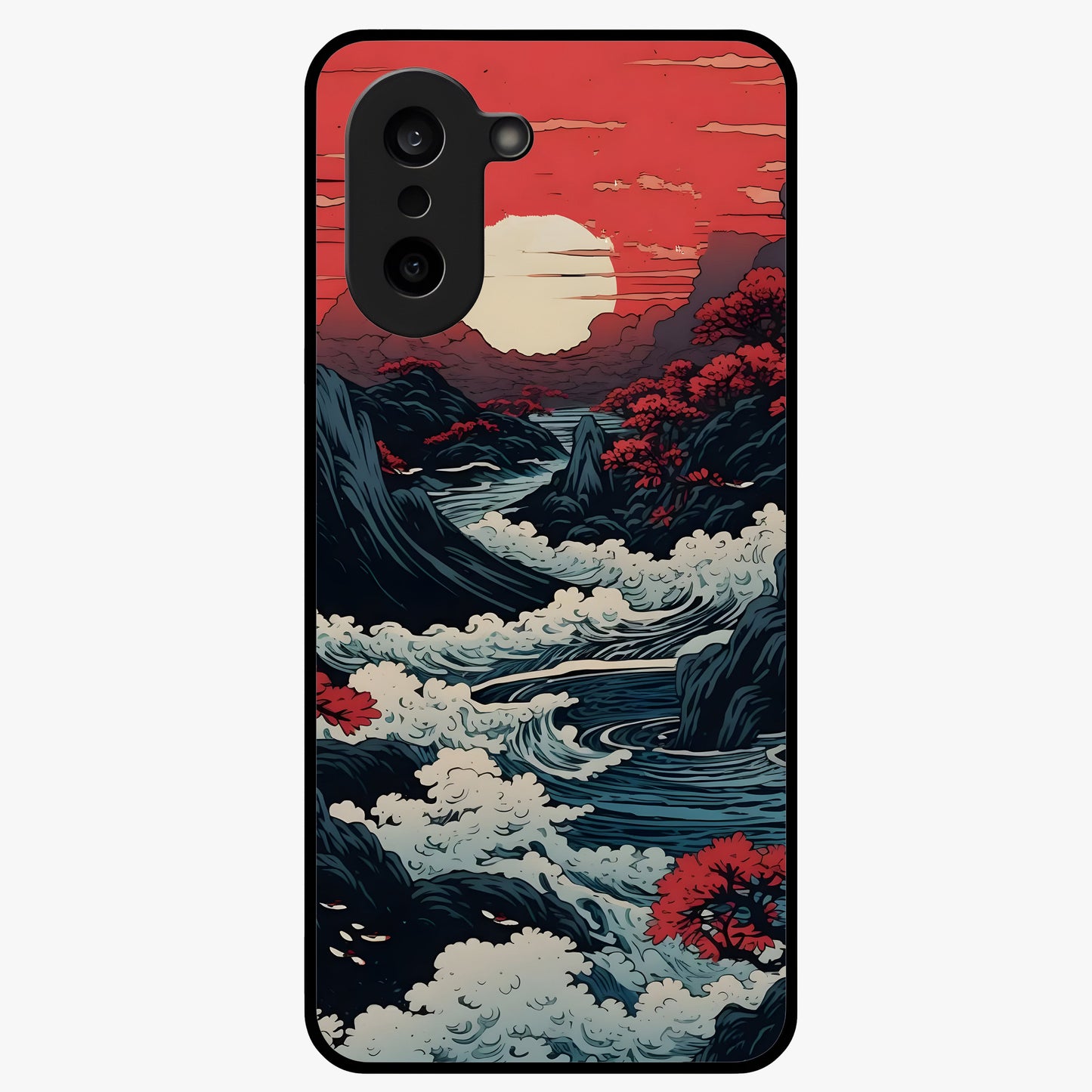 Red Sunset Scenery Glass Case for 1+Nord CE 5 scenic front view featuring warm sunset landscape artwork