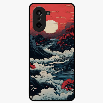 Red Sunset Scenery Glass Case for 1+Nord CE 5 scenic front view featuring warm sunset landscape artwork