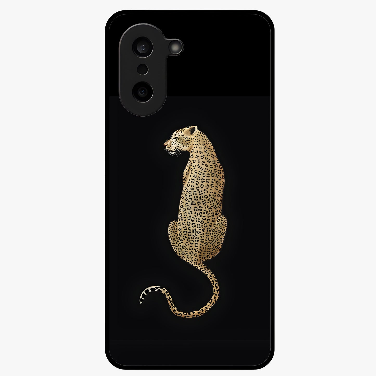 Regal Leopard Glass Case for 1+Nord CE 5 bold front view featuring majestic leopard artwork with rich tones