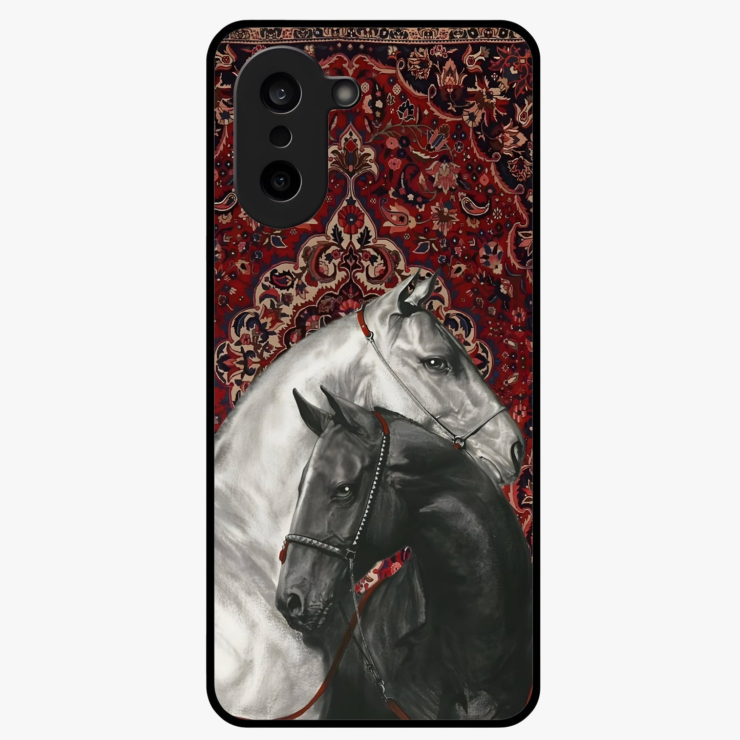 Regal Stallion Tapestry Glass Case for 1+Nord CE 5 powerful front view featuring majestic horse artwork with tapestry style detailing