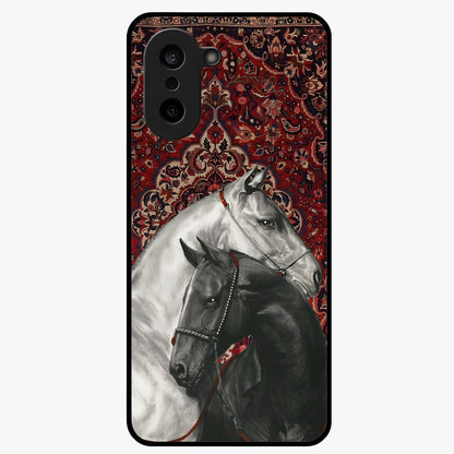 Regal Stallion Tapestry Glass Case for 1+Nord CE 5 powerful front view featuring majestic horse artwork with tapestry style detailing