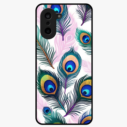 Royal Peacock Feathers Glass Case for 1+Nord CE 5 vibrant front view featuring detailed peacock feather artwork