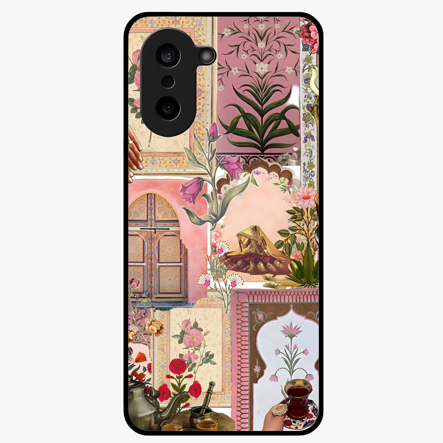 Royal Pink Legacy Glass Case for 1+Nord CE 5 elegant front view featuring luxurious pink themed artistic artwork