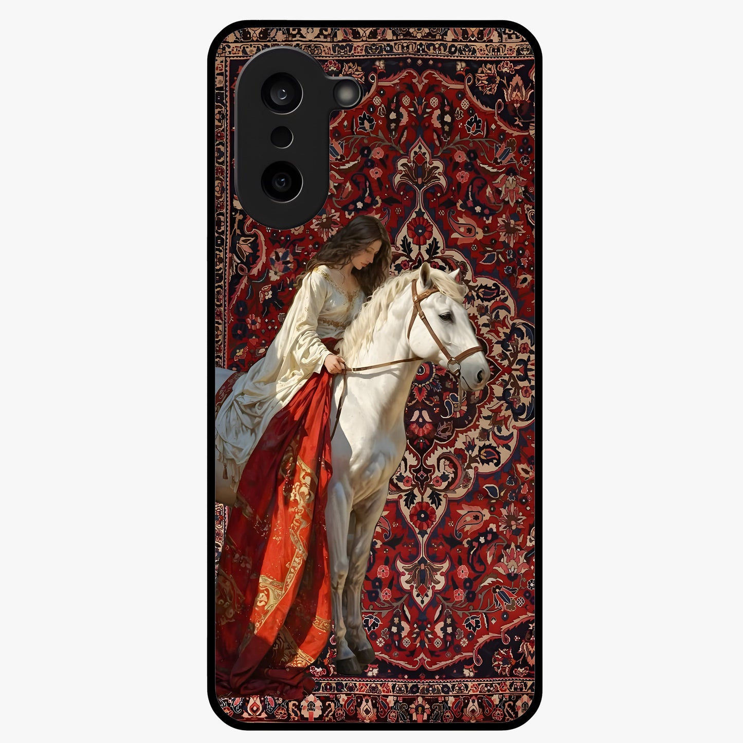 Royal Rider Tapestry Glass Case for 1+Nord CE 5 majestic front view featuring rider artwork in tapestry style