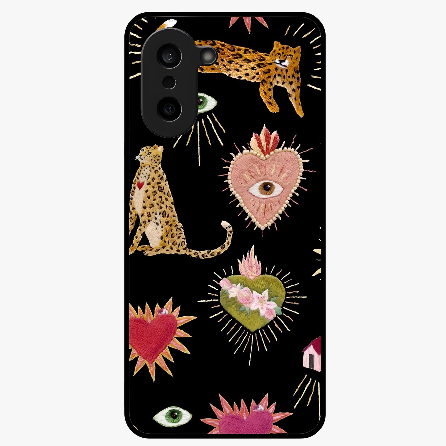 Sacred Jungle Heart Glass Case for 1+Nord CE 5 vibrant front view featuring jungle inspired artwork with symbolic heart accents
