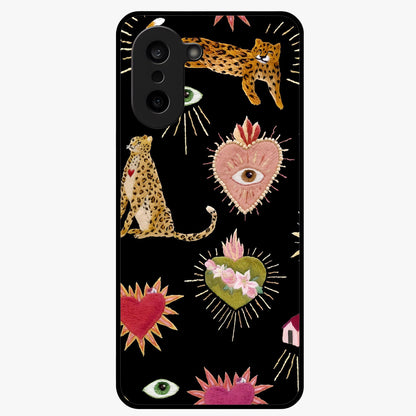 Sacred Jungle Heart Glass Case for 1+Nord CE 5 vibrant front view featuring jungle inspired artwork with symbolic heart accents