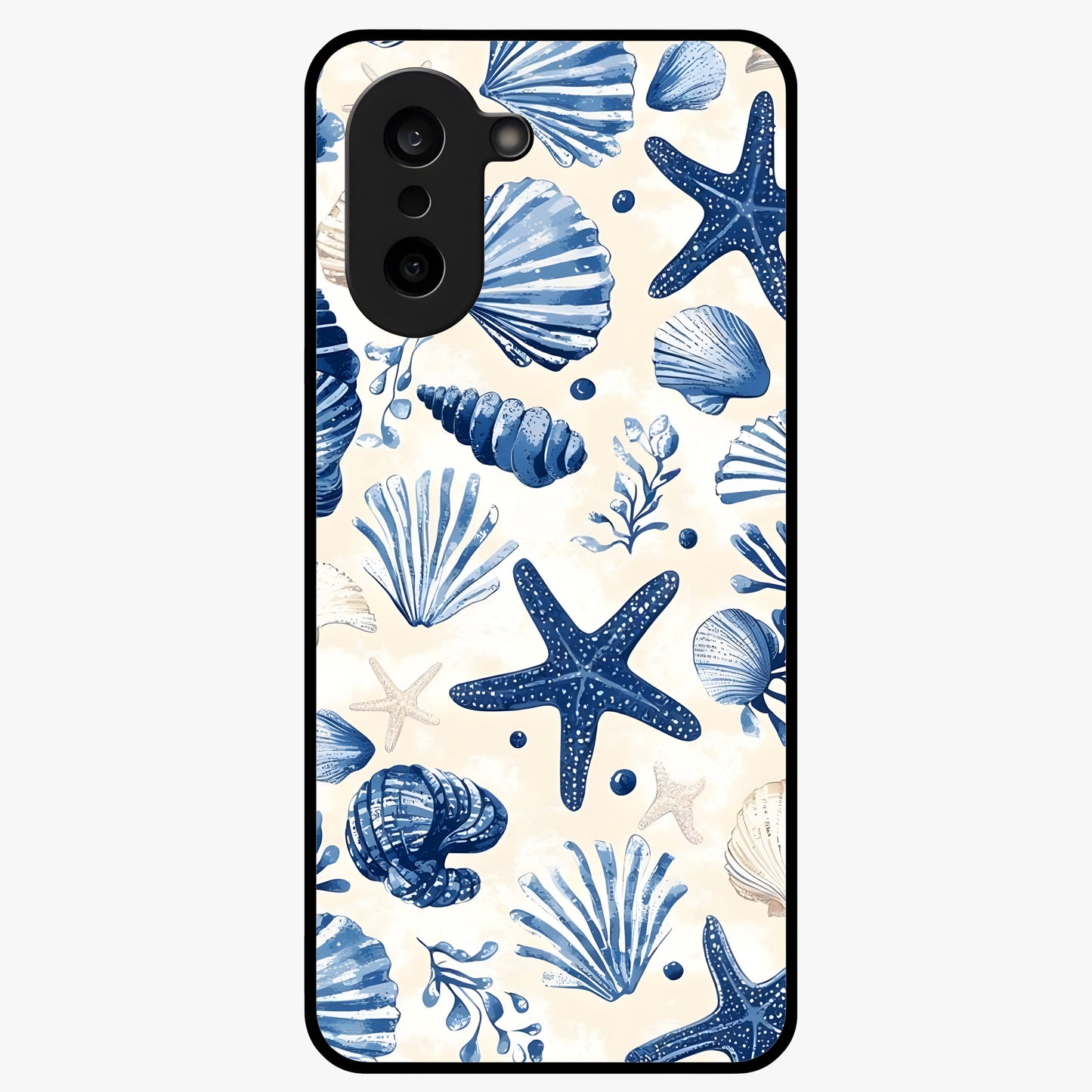 Seaside Starfish Magic Glass Case for 1+Nord Ce 5 cheerful front view featuring starfish artwork in ocean tones