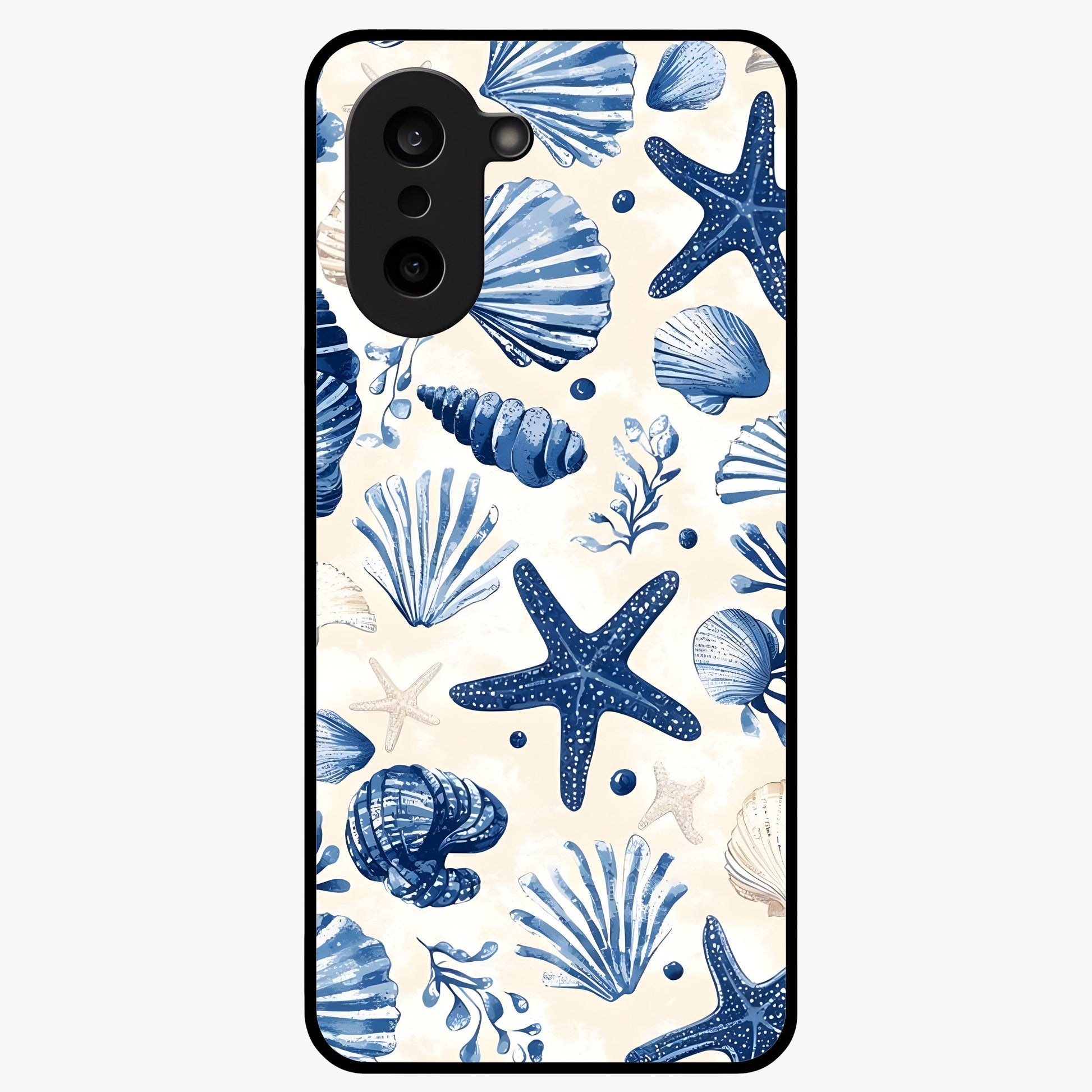 Seaside Starfish Magic Glass Case for 1+Nord Ce 5 cheerful front view featuring starfish artwork in ocean tones