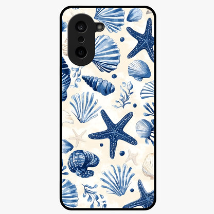 Seaside Starfish Magic Glass Case for 1+Nord Ce 5 cheerful front view featuring starfish artwork in ocean tones