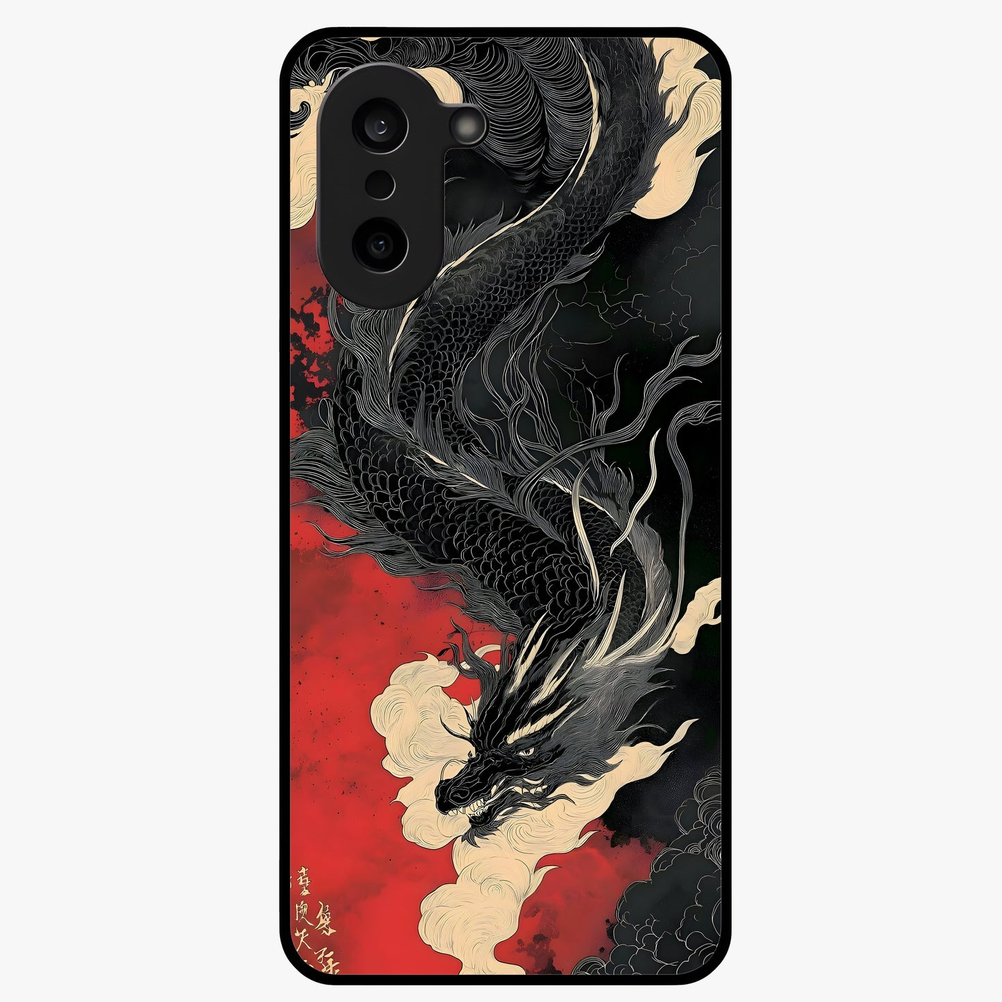 Shadow Dragon Fury Glass Case for 1+Nord Ce 5 intense front view featuring fierce dragon artwork in dark tones