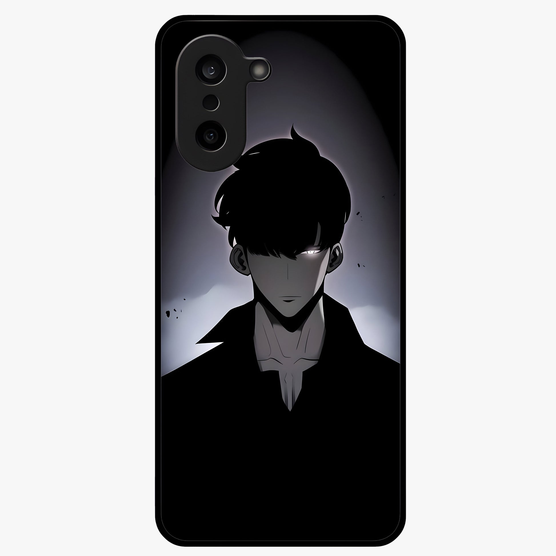 Silent Shadow Awakening Glass Case for 1+Nord Ce 5 intense front view featuring dark warrior inspired artwork