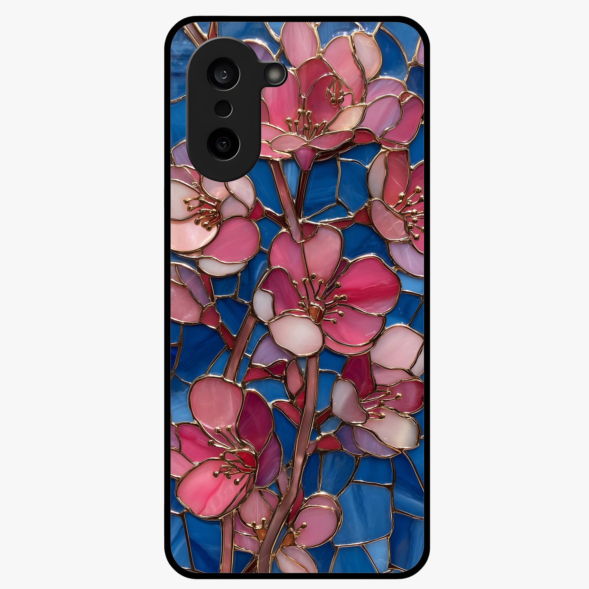 Stained Bloom Grace Glass Case for 1+Nord Ce 5 elegant front view featuring stained glass inspired floral artwork