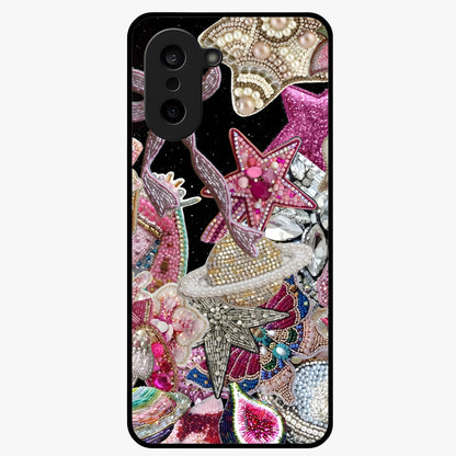 Starlit Jewel Dream Glass Case for 1+Nord CE 5 luxurious front view featuring jewel inspired artwork with star accents