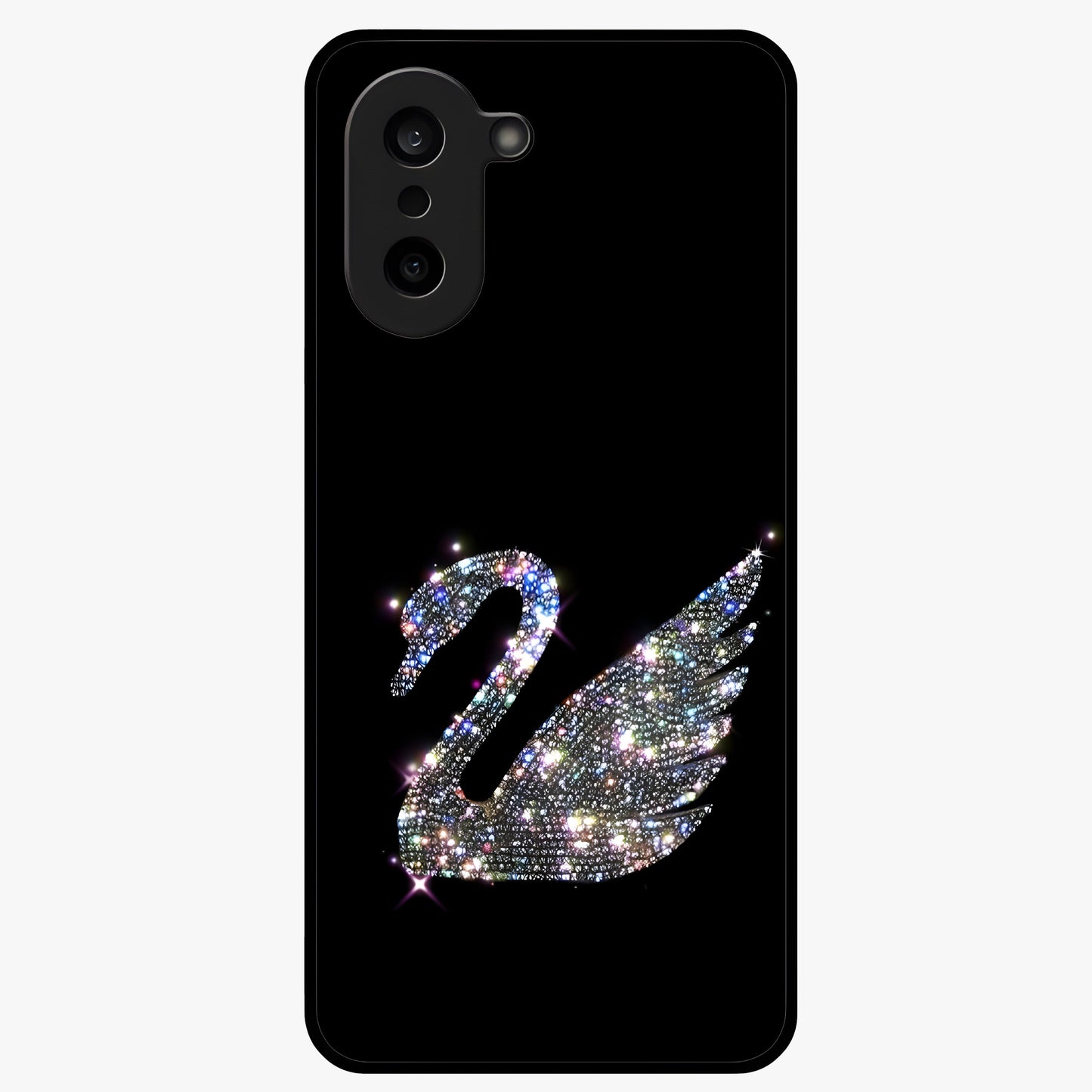 Starlit Swan Grace Glass Case for 1+Nord CE 5 graceful front view featuring swan artwork under shimmering night sky