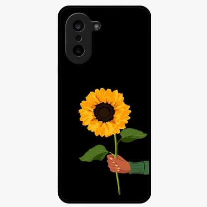 Sunflower Custom Name Glass Case for 1+Nord CE 5 bright front view featuring sunflower artwork with personalized name detail