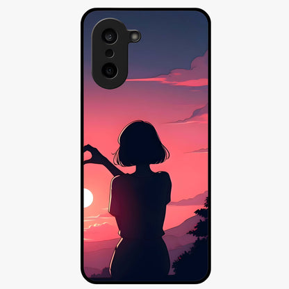 Sunset Silhouette Boy Glass Case for 1+Nord CE 5 artistic front view featuring boy silhouette against warm sunset backdrop