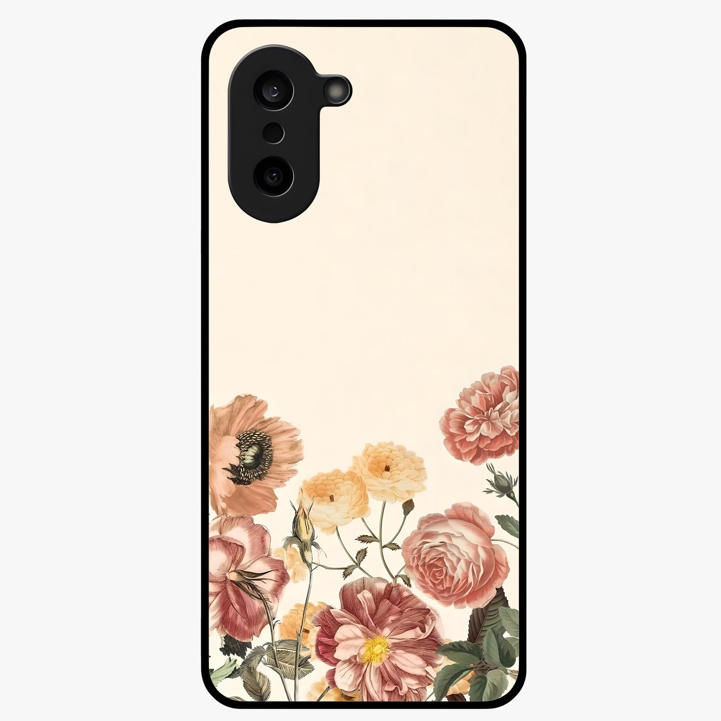 Timeless Garden Romance Glass Case for 1+Nord Ce 5 elegant front view featuring classic floral garden artwork