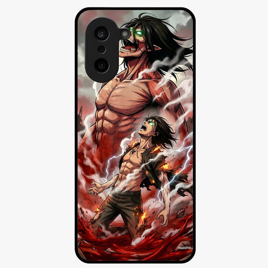 Titan Awakening Fury Glass Case for 1+Nord Ce 5 intense front view featuring powerful titan inspired artwork