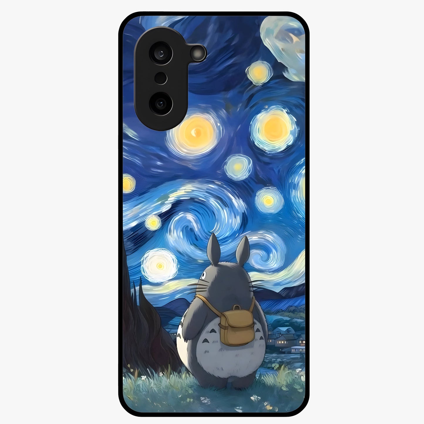 Totoro in Van Gogh Art Glass Case for 1+Nord CE 5 artistic front view featuring whimsical character artwork in painterly style