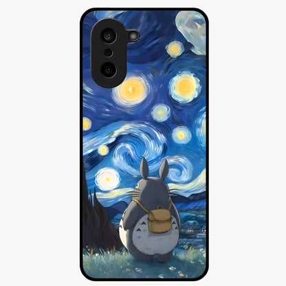 Totoro in Van Gogh Art Glass Case for 1+Nord CE 5 artistic front view featuring whimsical character artwork in painterly style