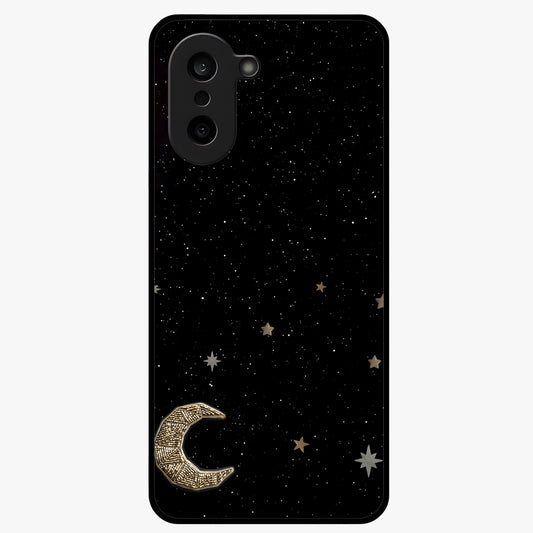 Twinkle Star With Half Moon Glass Case for 1+Nord Ce 5 dreamy front view featuring star and crescent moon artwork