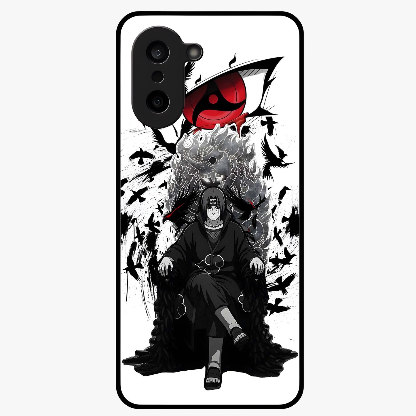 Uchiha Shadow Throne Glass Case for 1+Nord CE 5 intense front view featuring dark anime inspired throne artwork