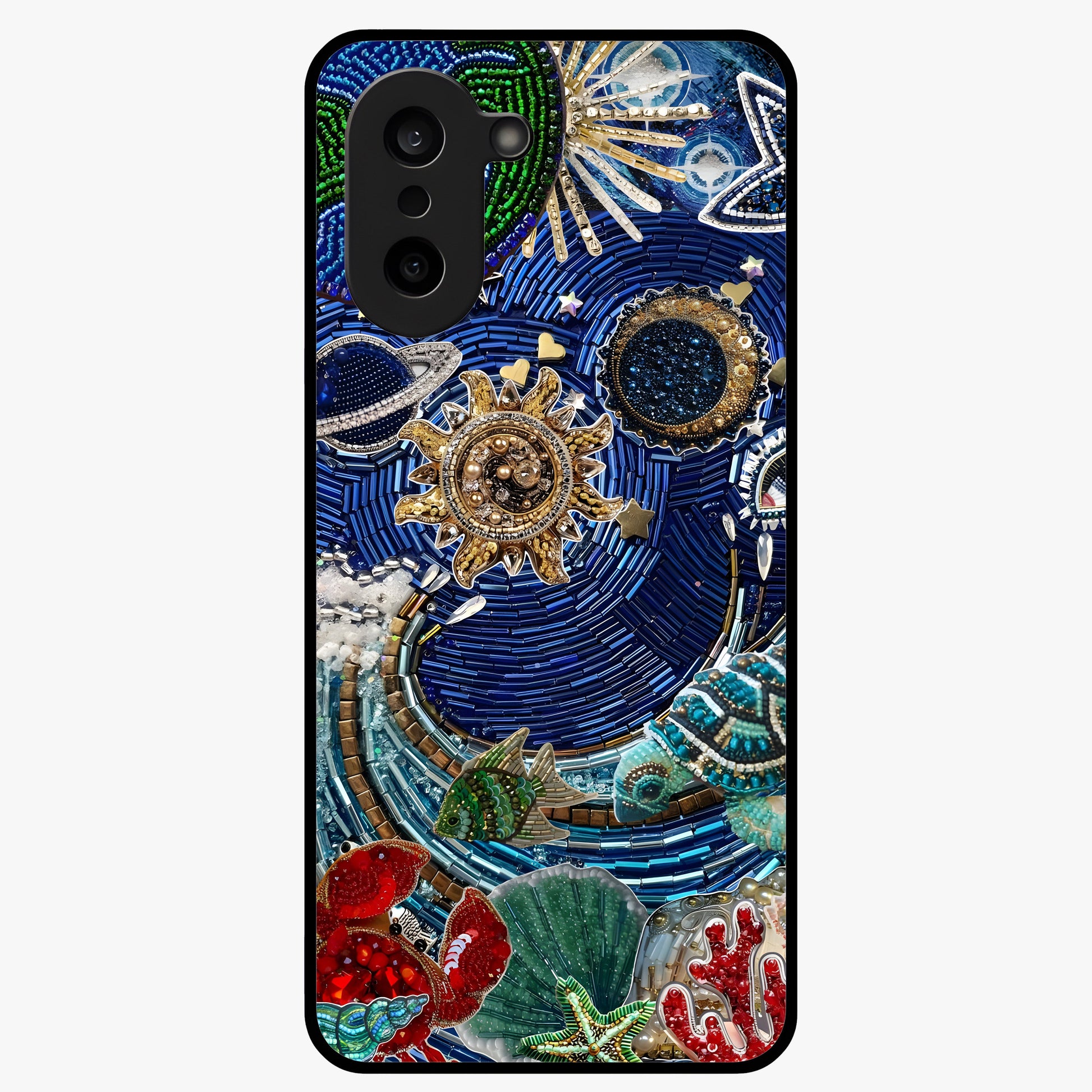 Universe Underwater Spark Glass Case for 1+Nord CE 5 imaginative front view featuring cosmic underwater themed artwork
