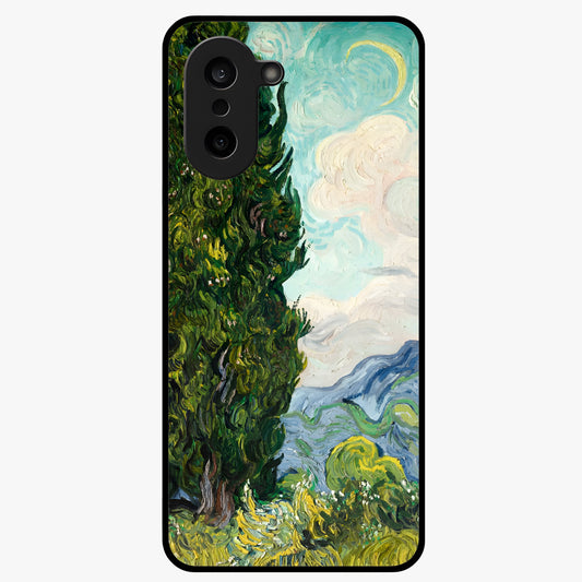 Van Gogh Vintage Art Glass Case for 1+Nord Ce 5 elegant front view featuring classic vintage inspired artwork