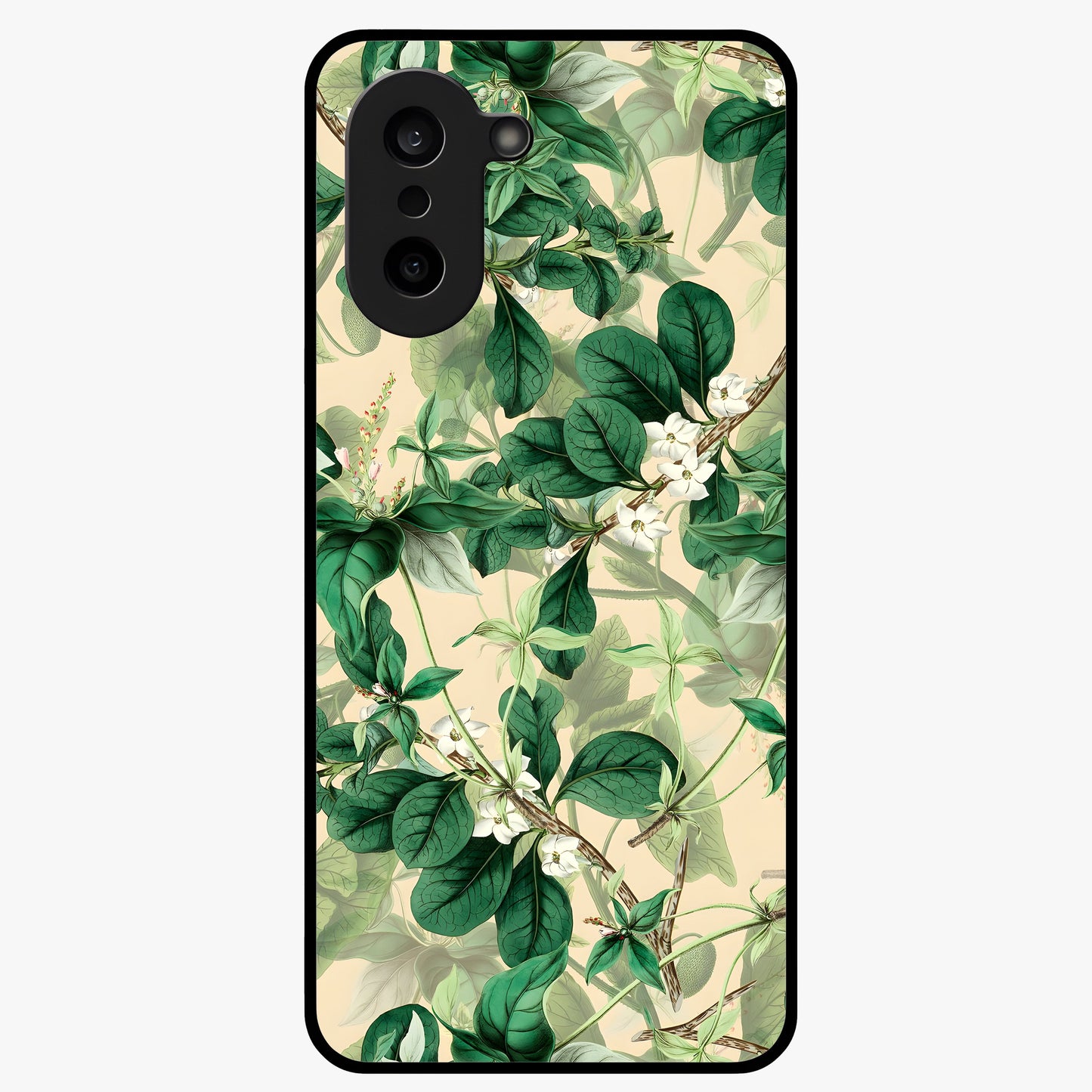 Verdant Garden Whispers Glass Case for 1+Nord Ce 5 serene front view featuring lush green floral artwork