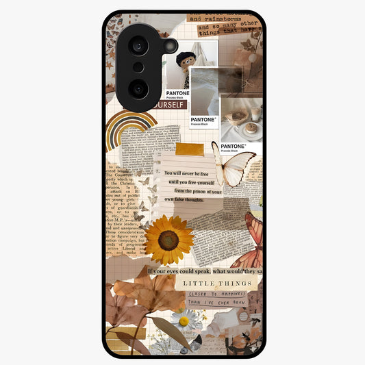 Vintage Aesthetic Collage Glass Case for 1+Nord Ce 5 artistic front view featuring layered retro collage artwork