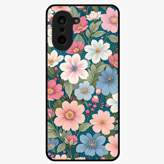 Vintage Floral Charm Glass Case for 1+Nord CE 5 graceful front view featuring charming retro floral artwork