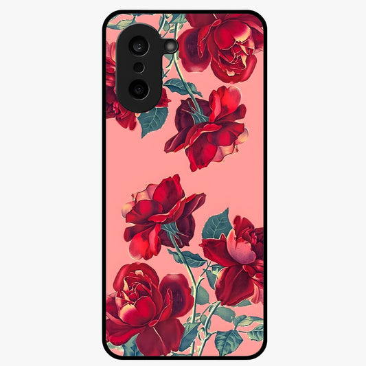 Vintage Rose Beauty Glass Case for 1+Nord Ce 5 elegant front view featuring classic rose artwork in muted vintage tones